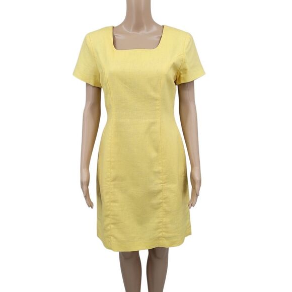 Carol Horn Vintage Linen Cotton Sheath Dress Darker Butter Yellow - Picture 1 of 11